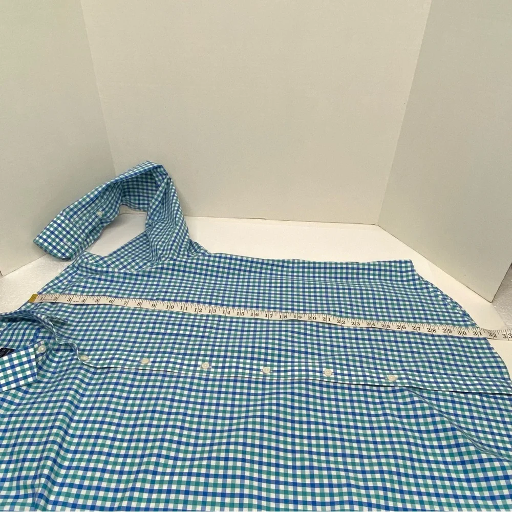 J. by J. Crew Thompson Flex Wrinkle Free Blue Teal White Check Size XL 17-17 1/2